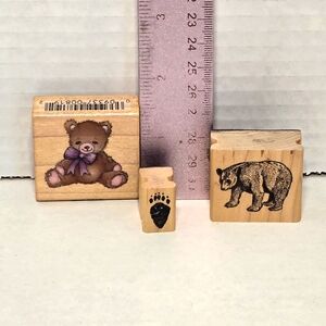 3 Black Bear Rubber StampVintage Commotion Rubber Stamp Wood Bear With Bow